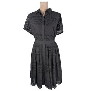 Talbots Eyelet Embroidered Shirt Dress Sz 16P Black Classic Summer Staple